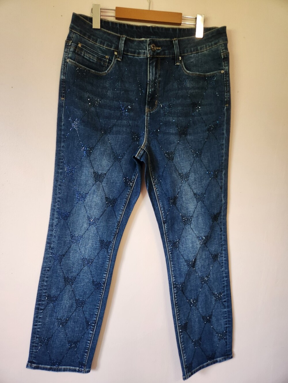 MARBELLA Y2K McBling Bedazzled Butterfly Rhinestone Straight Leg Jeans Size 14